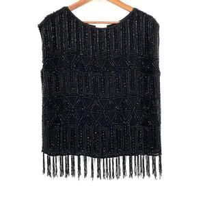 Joie Cecile Beaded Top Black Caviar Cap-Sleeve Pullover Boat Neck Size XS NWT